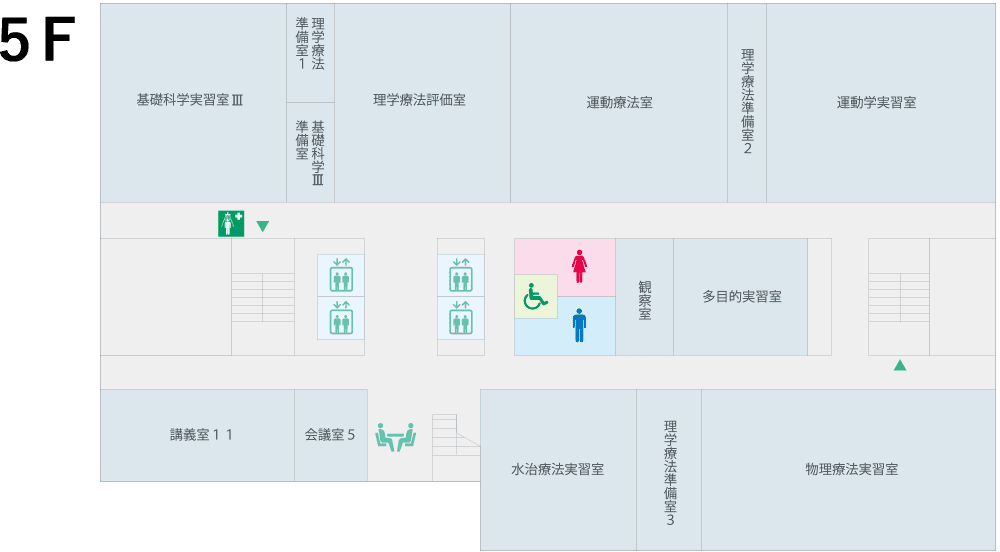駅前キャンパスのフロアマップ、トイレや多目的室の位置が示されています。