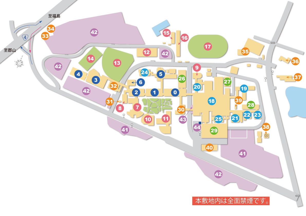光が丘キャンパスの施設配置を示す地図。各施設の番号と名称が記載されています。