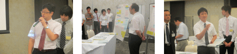 福島県立医科大学のサマーセミナーで発表する参加者たちの様子。