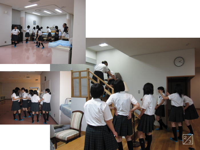福島県磐城第一高等学校での学校見学中の生徒たちが、教室内で活動している様子。