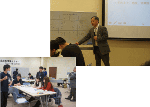 福島診断推論セミナーでのグループ討論の様子。講師が参加者に説明している。
