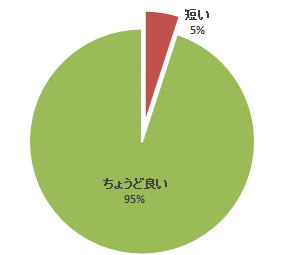 平成29年度腹部エコーセミナーのアンケート結果を示す円グラフ。実習時間に関する意見が95%「ちょうど良い」、5%「短い」と分かれている。