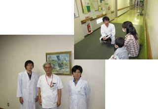 医療現場での体験プログラム中、医師と学生が交流している様子。
