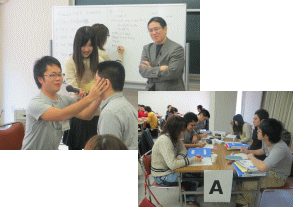 福島県立医科大学の第13回アドバンスド・コースでの参加者がディスカッションや実技を行っている様子。