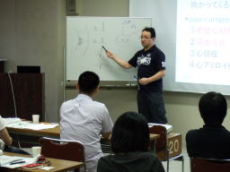 第1回福島アドバンスド・コースで心電図について講義を行う講師と受講者たちの様子。
