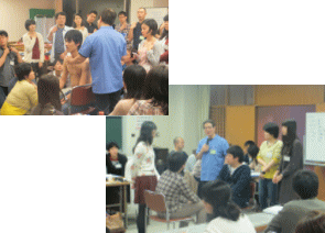第21回福島アドバンスド・コースの参加者がフィジカル診察を学ぶ様子。講師と受講者が対話しながら実践的な学びを深めている。
