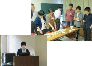第30回福島アドバンスド・コースの参加者が集まり、意見交換をしている様子。前方で講演を行う女性と、後方で話し合う参加者たちが写っている。