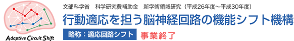 行動適応を担う脳神経回路の機能シフト機構（略称：適応回路シフト）｜文部科学省　科学研究費補助金　新学術領域研究（平成26年度〜平成30年度）