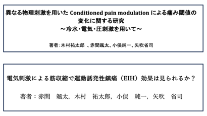 異なる物理刺激を用いた痛み調節に関する研究のタイトルが記載された論文の表紙。