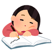 授業中に退屈そうにノートに向かう女の子のイラスト。