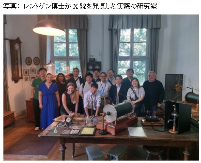 レントゲン博士がX線を発見した実際の研究室での記念写真、訪問者たちが集まっている様子。