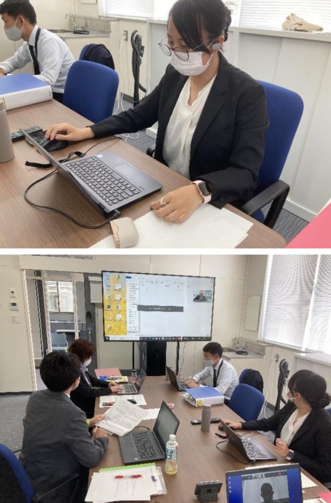 臨床実習指導者会議の様子を示す画像。参加者がパソコンを使いながら議論している。