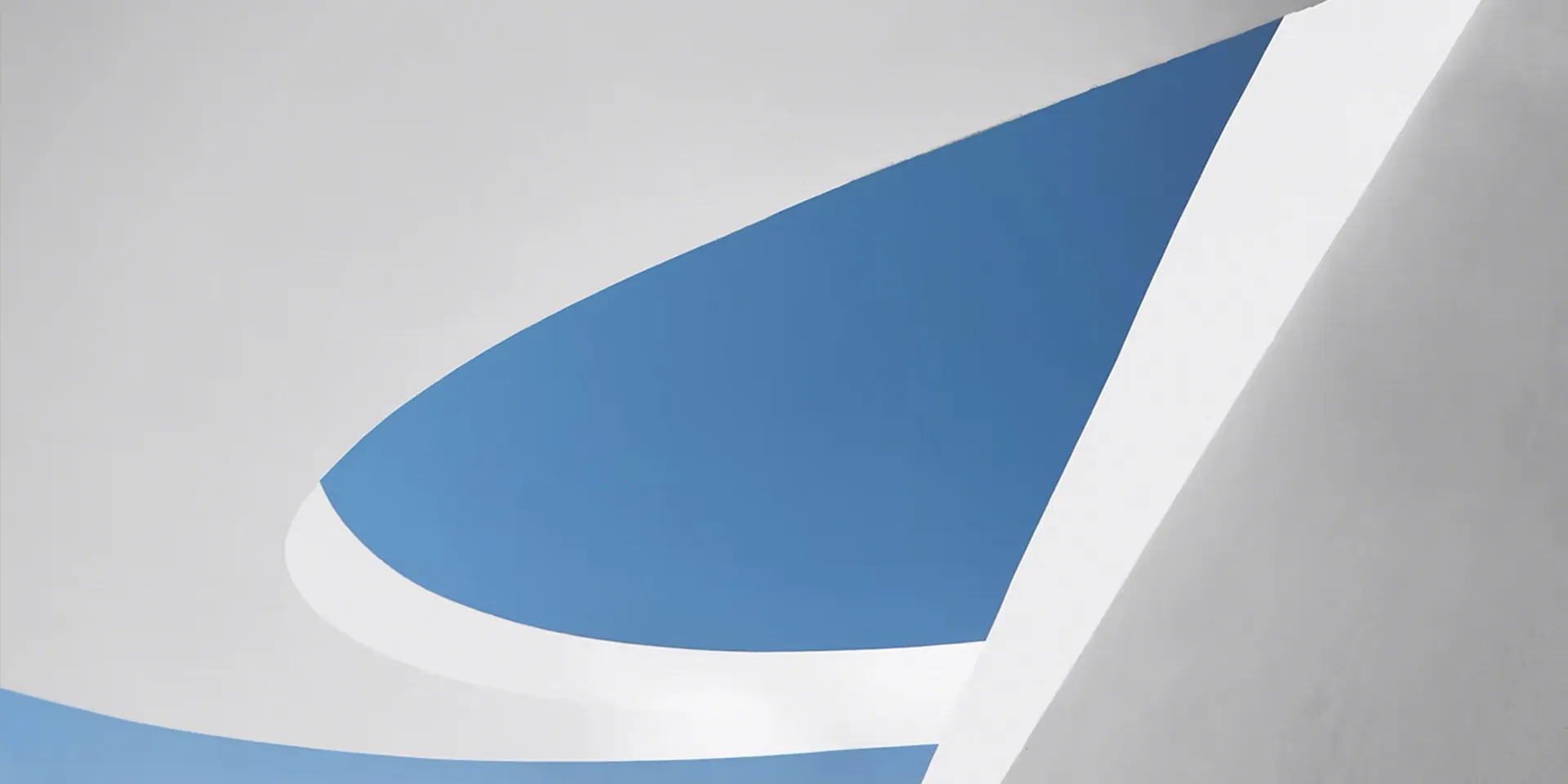 青空を背景にした白い曲線の建築物の一部が映る画像。