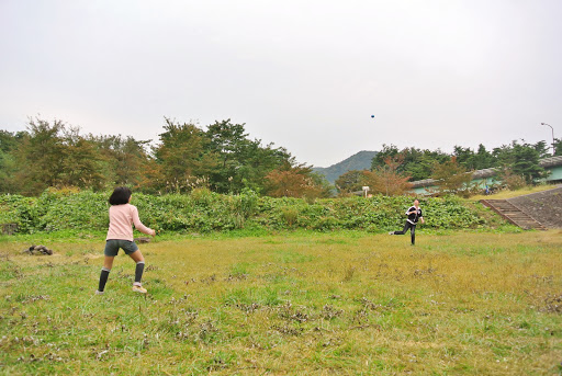 キャッチボールをしている様子。