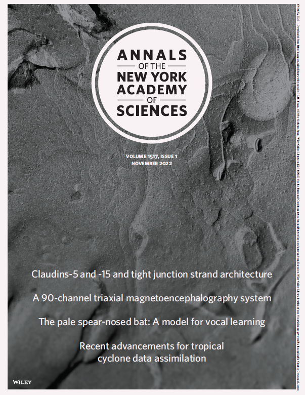Annals of the New York Academy of Sciencesの表紙、2022年11月号。研究テーマは上皮細胞のバリア機能に関するもの。