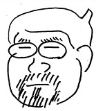 助教岡本正博の似顔絵。眼鏡をかけた男性の顔が描かれている。