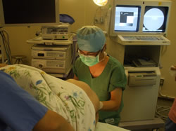 腰椎麻酔をかけている様子。