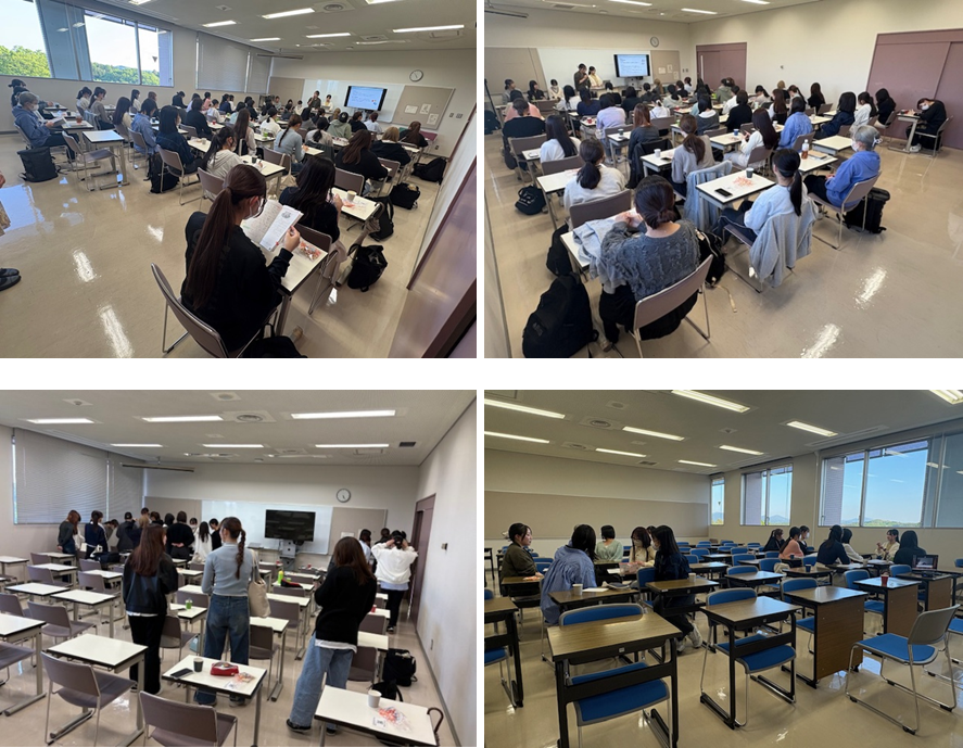 助産師課程進学希望者懇談会の様子。学生たちが講義を受けたり、先輩と交流している風景。