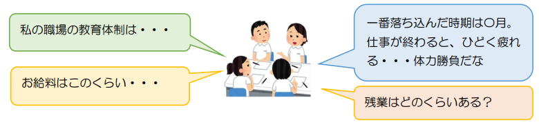 ホームカミングディで卒業生が集まり、和やかに語り合う様子を描いたイラスト。