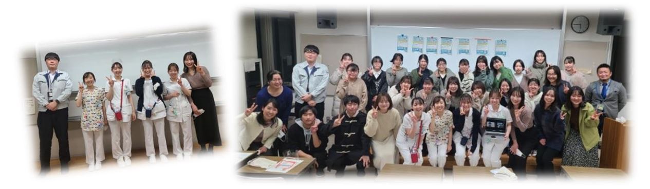 令和5年度第2回ホームカミングデイでのナース服姿の卒業生と在校生の集合写真。