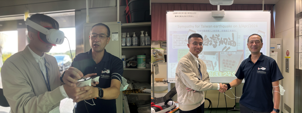 Visit to the Radiation Disaster Medical Center: Baishiou receiving VR experience instructed by Professor Hasegawa