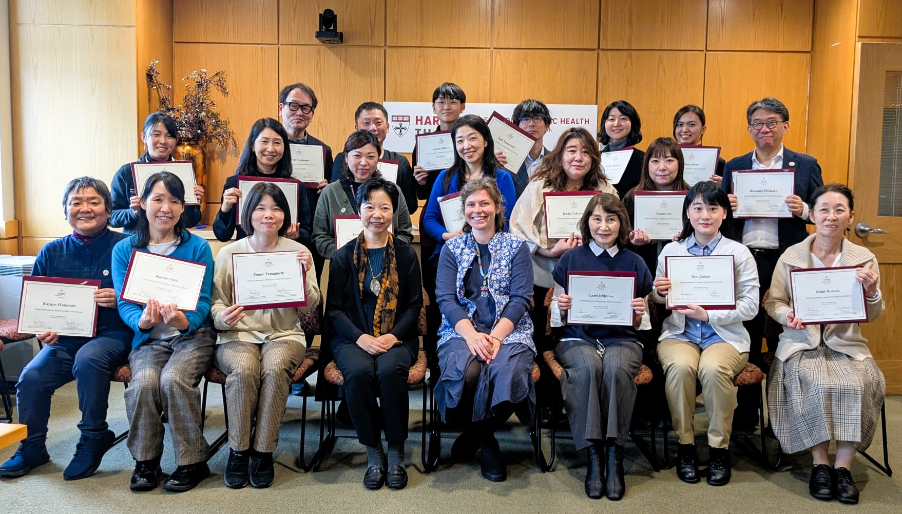 Course Completion Photo.Healthcare professionals who traveled from all over Japan celebrate with course instructors Professor Aya Goto (front row, fourth from left) and Sonya Rubarba (front row, fifth from left) upon the successful completion of the program.