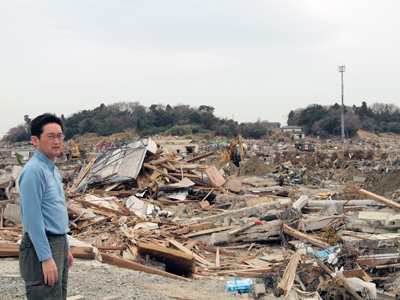 相馬市原釜地区　津波によって破壊された街